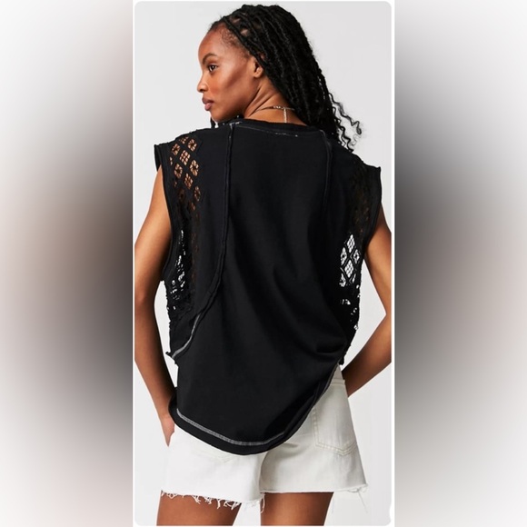 FREE People Table For Two Tee SZ XS New With Tags Black - Picture 2 of 9